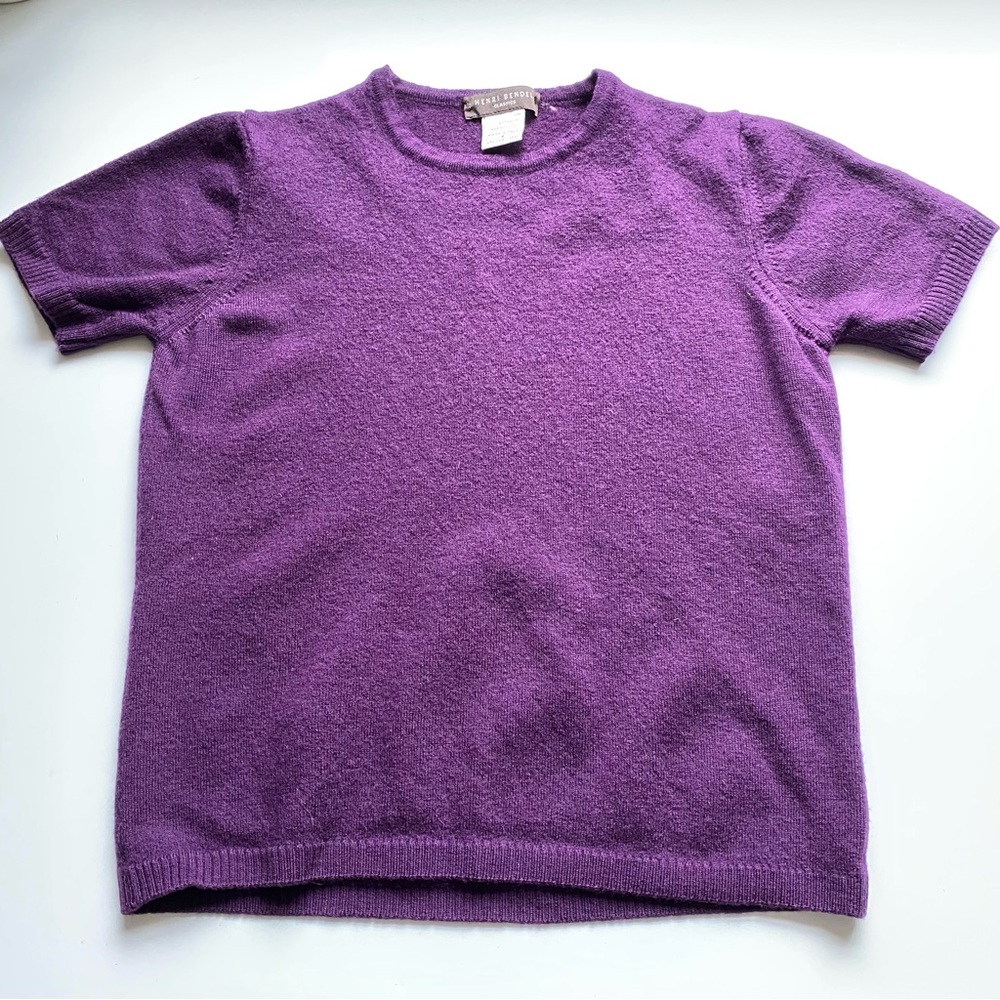 HENRY BENDEL Women's Deep Purple 100% Wool Knitted Top Short Sleeve Size XXS
